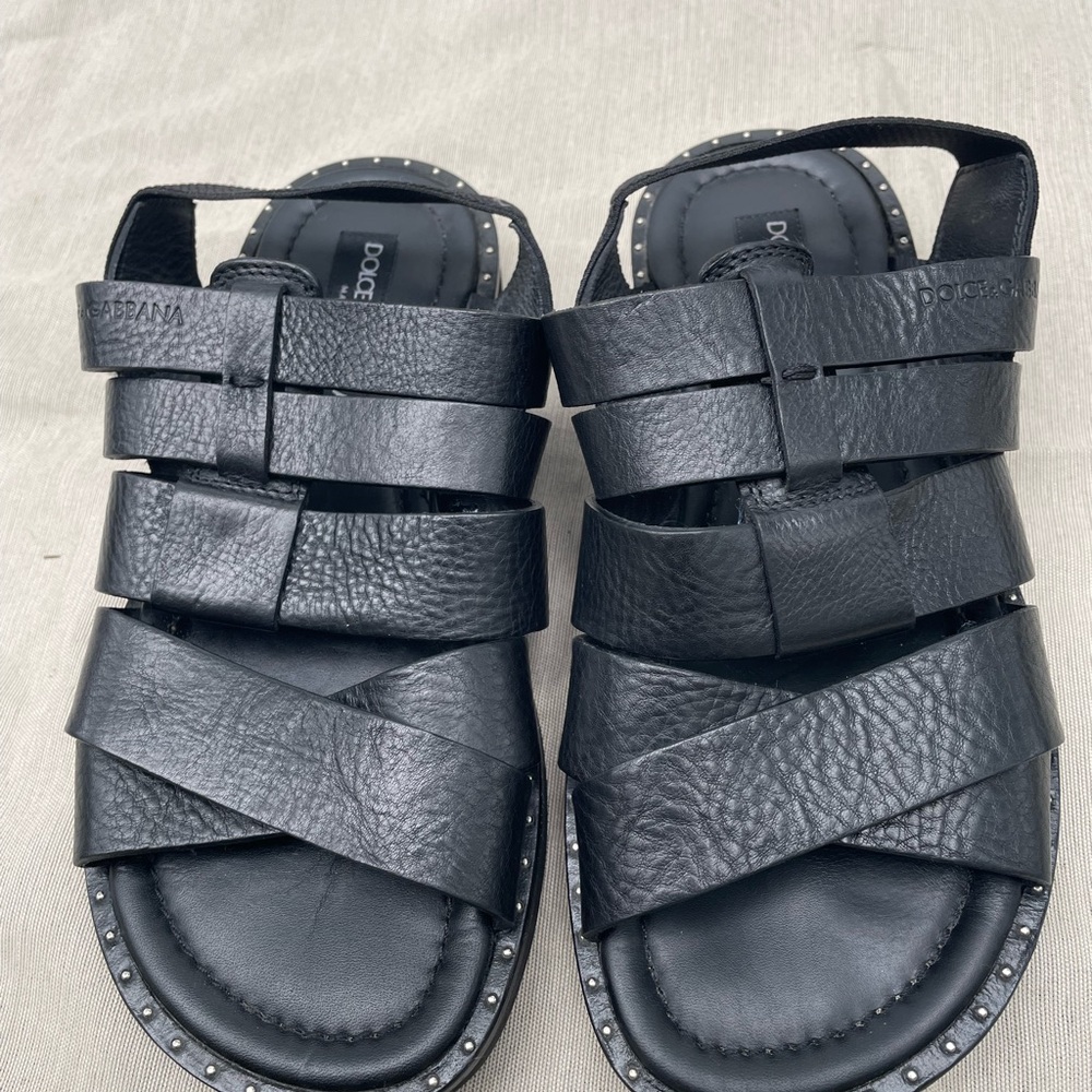 Dolce & Gabbana Black Leather Sandals men’s 7 1/2